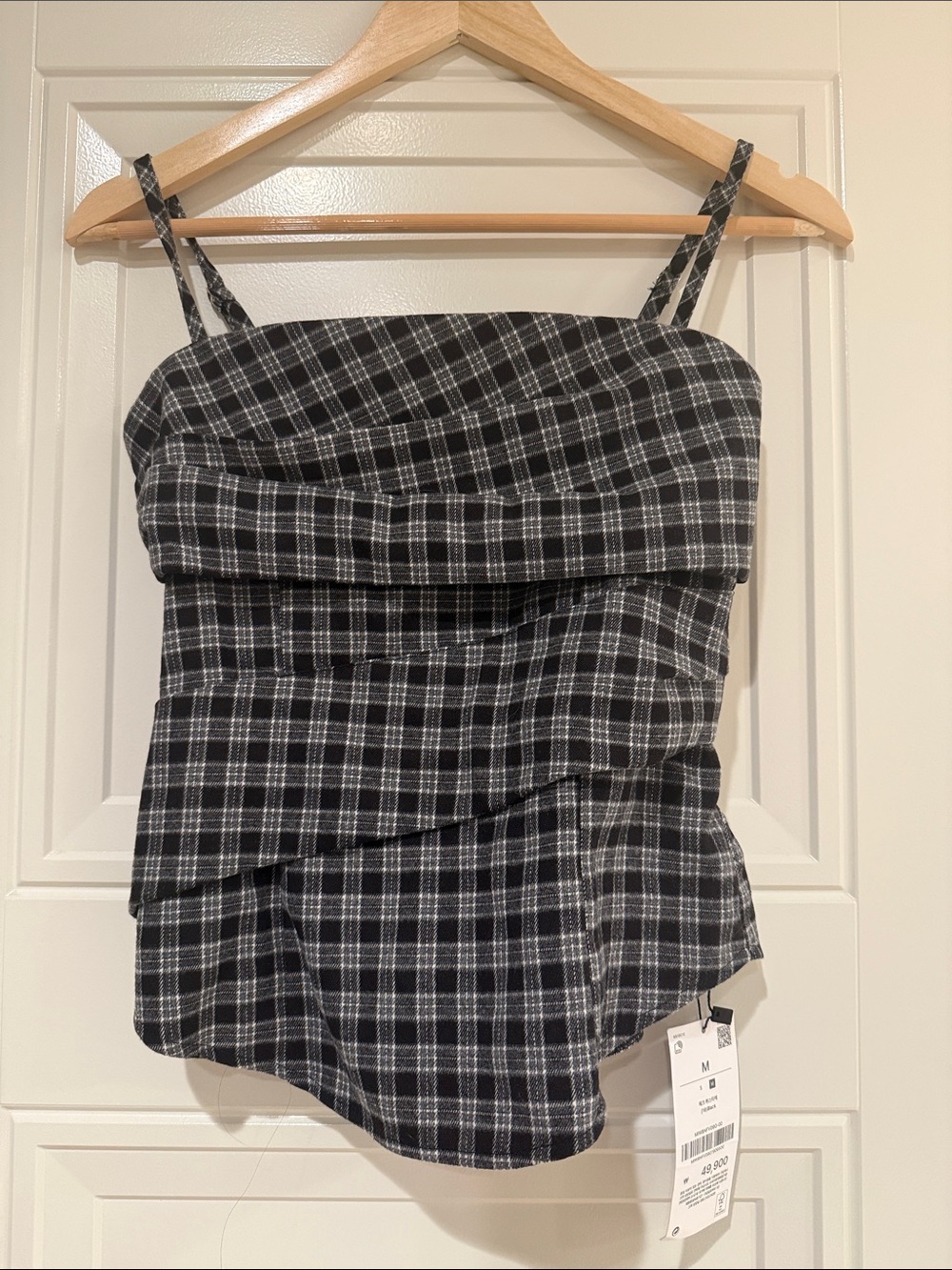 Plaid Black and White Cowl Neck Tank Top